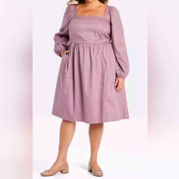 AVA & VIV Lavender Long Balloon Sleeve A Line Short Dress Tie Back Stretch - Picture 1 of 8